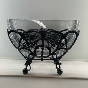 CASTILIAN Poland Crystal Bowl & Dragonfly Hefty Centerpiece 2 Pieces RARE!